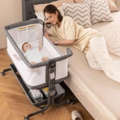 3 in 1 Beistellbett Reisebett Baby mit Matratze Babybett 6 Fach höhenverstellbar mit Aufbewahrungskorb