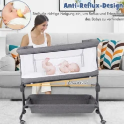 3 in 1 Beistellbett Reisebett Baby mit Matratze Babybett 6 Fach höhenverstellbar mit Aufbewahrungskorb