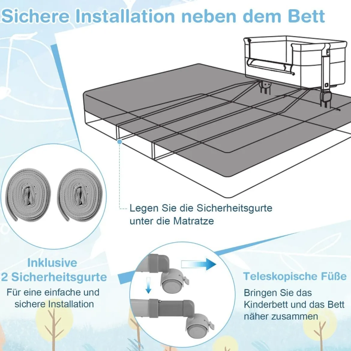 3 in 1 Beistellbett Reisebett Baby mit Matratze Babybett 6 Fach höhenverstellbar mit Aufbewahrungskorb
