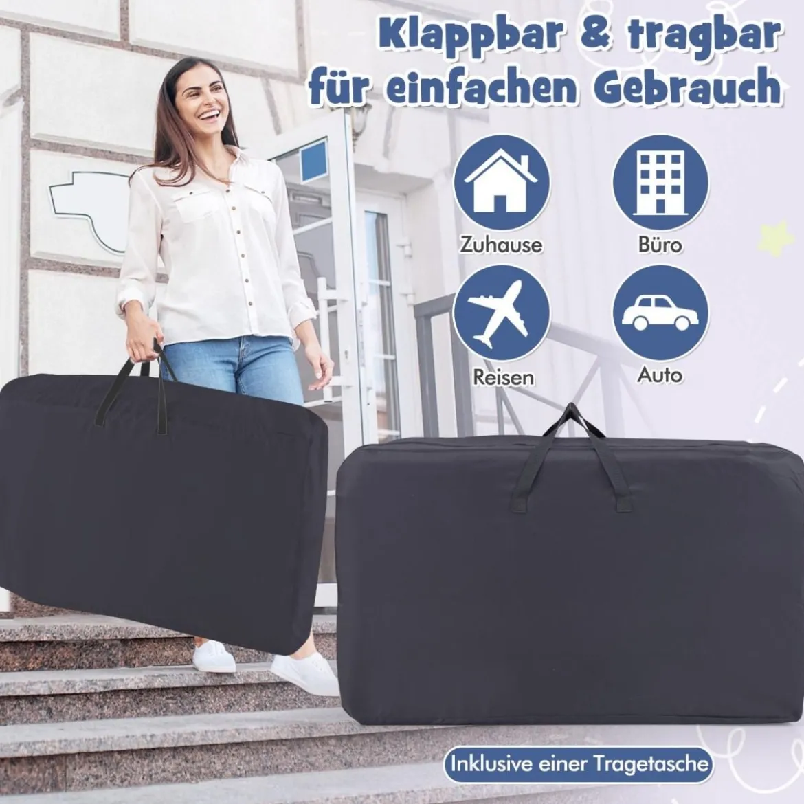 3 in 1 Beistellbett Reisebett Baby mit Matratze Babybett 6 Fach höhenverstellbar mit Aufbewahrungskorb