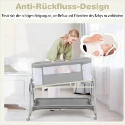 2 in 1 Beistellbett & Stubenwagen mit 7 Verstellbaren Höhen & Matratze & Tragetasche & Gurte