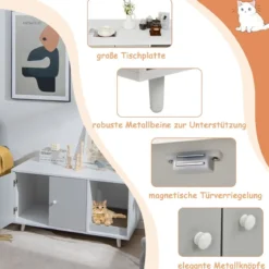 2 in 1 Beistelltisch & Katzenschrank mit Kratzbrett Katzentoilette Kaffeetisch 90 x 50 x 50 cm Grau