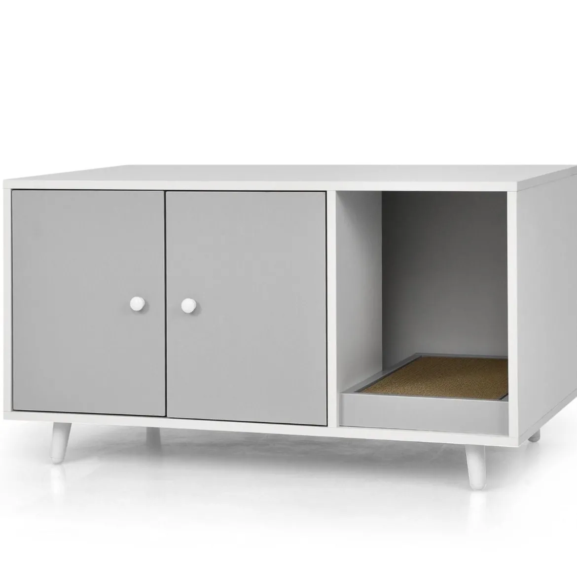 2 in 1 Beistelltisch & Katzenschrank mit Kratzbrett Katzentoilette Kaffeetisch 90 x 50 x 50 cm Grau