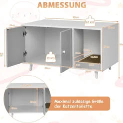 2 in 1 Beistelltisch & Katzenschrank mit Kratzbrett Katzentoilette Kaffeetisch 90 x 50 x 50 cm Grau