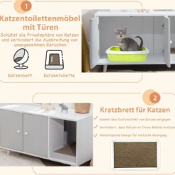 2 in 1 Beistelltisch & Katzenschrank mit Kratzbrett Katzentoilette Kaffeetisch 90 x 50 x 50 cm Grau
