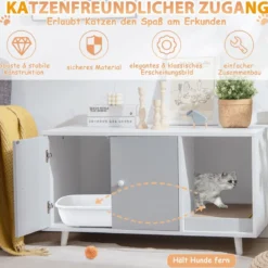 2 in 1 Beistelltisch & Katzenschrank mit Kratzbrett Katzentoilette Kaffeetisch 90 x 50 x 50 cm Grau