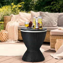 3 in 1 Beistelltisch 30L Kühlbox Hocker Gartentisch höhenverstellbar Eiskühler Schwarz
