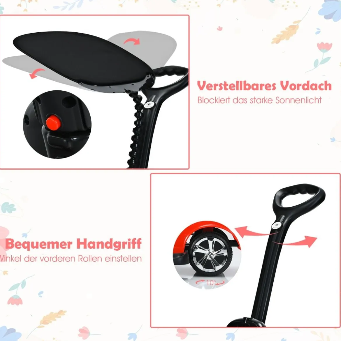 3 in 1 Bentley Kinderauto mit Verdeck & Musik & Stauraum & Licht für Kinder 1-8 J. Rot