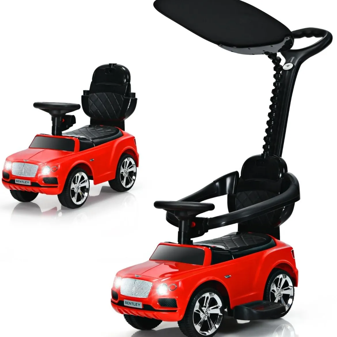 3 in 1 Bentley Kinderauto mit Verdeck & Musik & Stauraum & Licht für Kinder 1-8 J. Rot