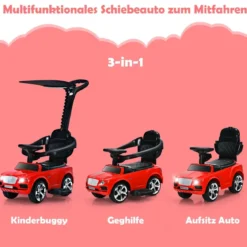 3 in 1 Bentley Kinderauto mit Verdeck & Musik & Stauraum & Licht für Kinder 1-8 J. Rot