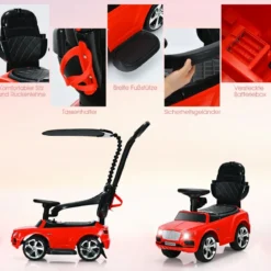 3 in 1 Bentley Kinderauto mit Verdeck & Musik & Stauraum & Licht für Kinder 1-8 J. Rot