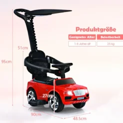 3 in 1 Bentley Kinderauto mit Verdeck & Musik & Stauraum & Licht für Kinder 1-8 J. Rot