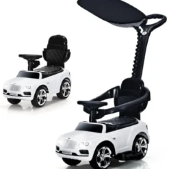 3 in 1 Bentley Kinderauto mit Verdeck & Musik & Stauraum & Licht für Kinder 1-8 J. Weiß