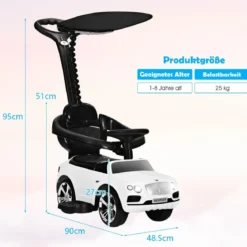 3 in 1 Bentley Kinderauto mit Verdeck & Musik & Stauraum & Licht für Kinder 1-8 J. Weiß