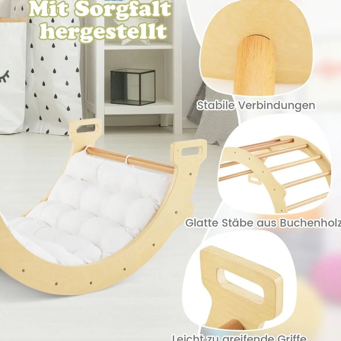 2-in-1-Bogenwippe mit Kissen Doppelseitiger Kletterbogen Natürlich