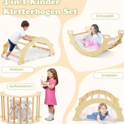 2-in-1-Bogenwippe mit Kissen Doppelseitiger Kletterbogen Natürlich