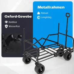 2-in-1 Bollerwagen mit Sitzbank faltbarer Strandwagen mit verstellbarem Schiebe-/Ziehgriff Schwarz