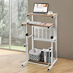 2-in-1-Bürotisch mit Höhenverstellbarer Tischplatte für Präsentationen 55 x 53 x 98 cm