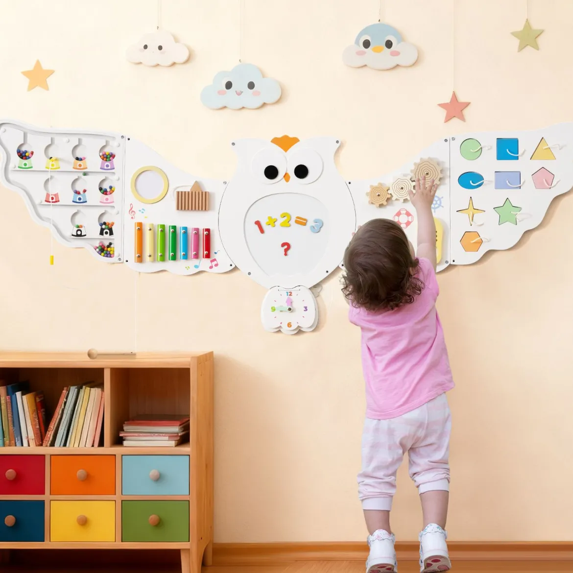 11 in 1 Busy Board Baby Eulen Aktivitätswand mit Panels Montessori Holzspielzeug Lernspielzeug
