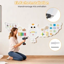 11 in 1 Busy Board Baby Eulen Aktivitätswand mit Panels Montessori Holzspielzeug Lernspielzeug