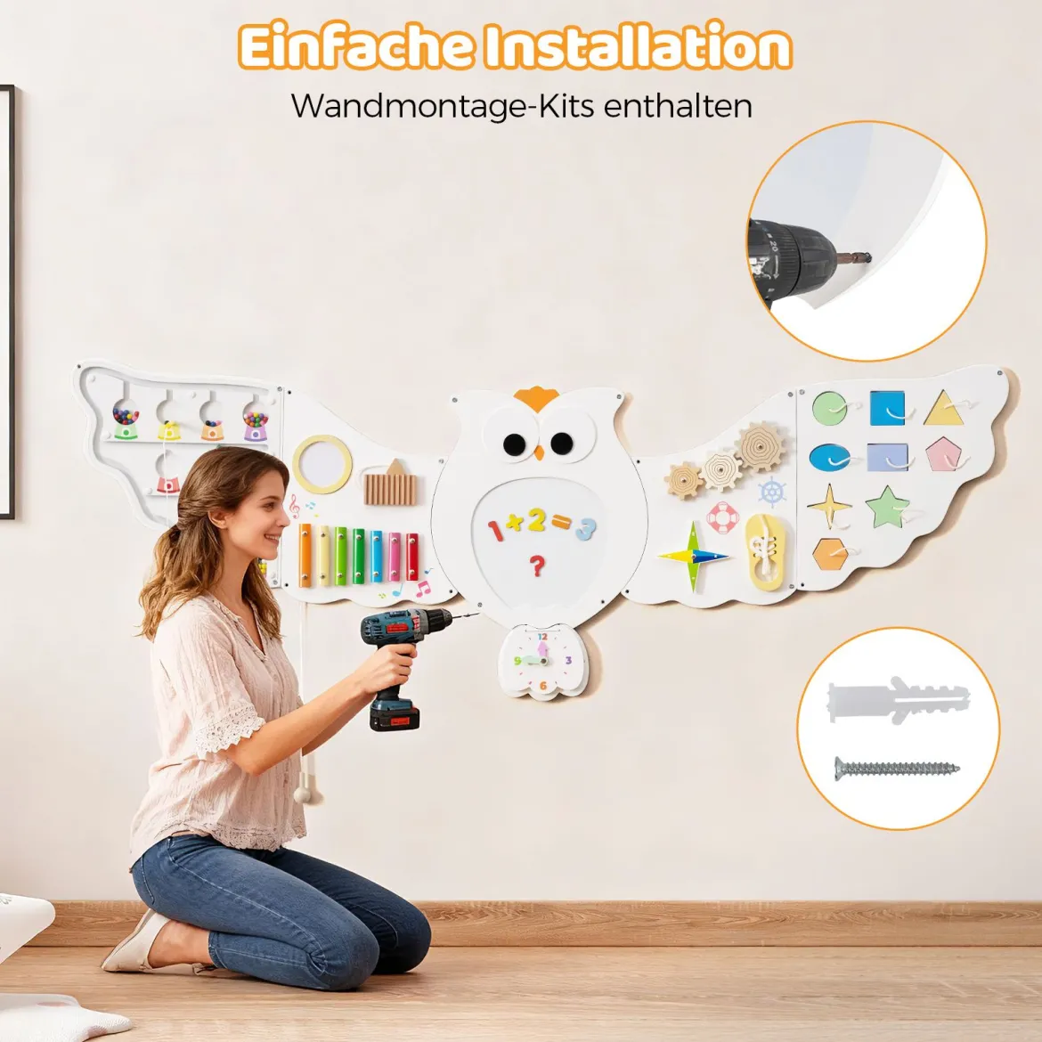 11 in 1 Busy Board Baby Eulen Aktivitätswand mit Panels Montessori Holzspielzeug Lernspielzeug
