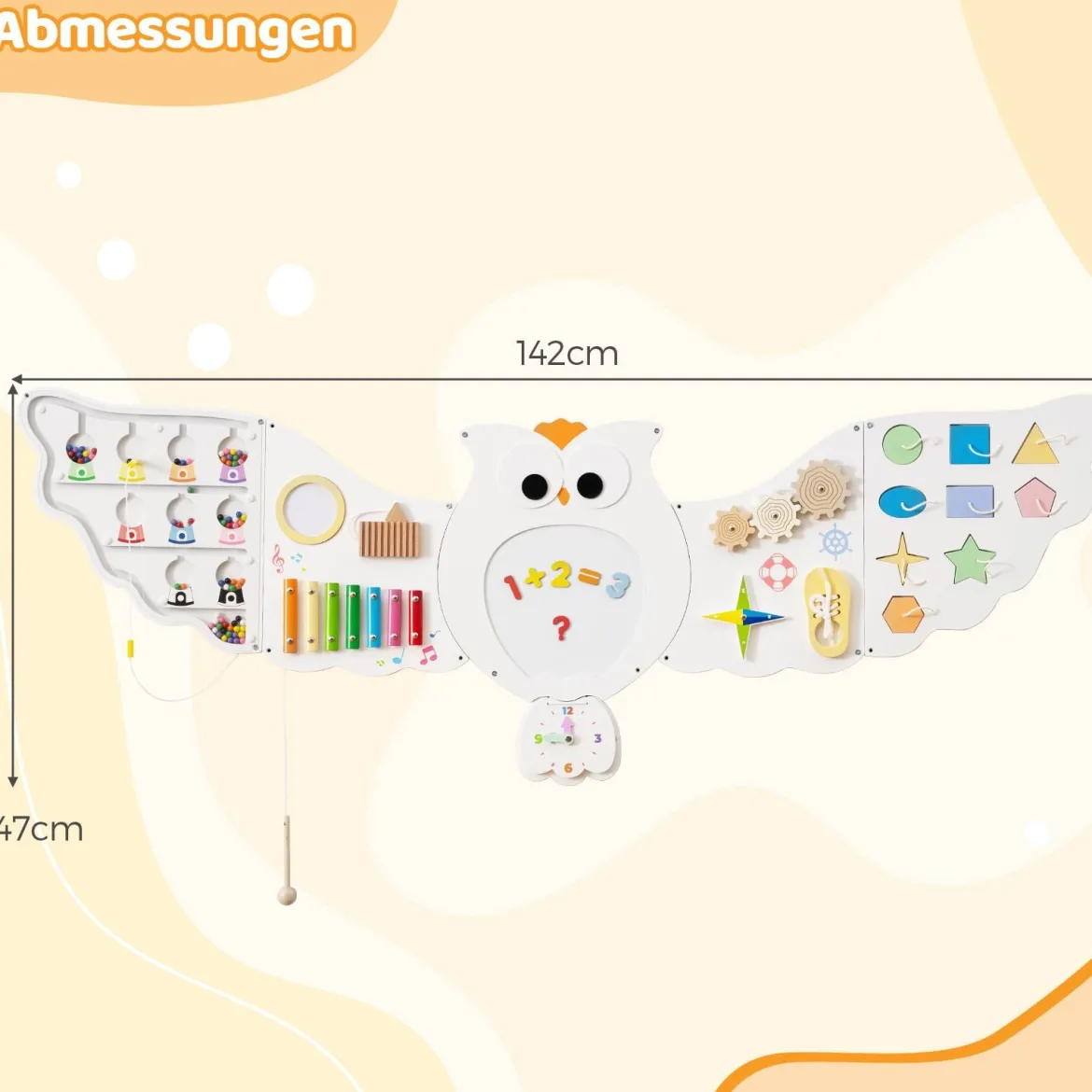 11 in 1 Busy Board Baby Eulen Aktivitätswand mit Panels Montessori Holzspielzeug Lernspielzeug