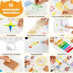 11 in 1 Busy Board Baby Eulen Aktivitätswand mit Panels Montessori Holzspielzeug Lernspielzeug