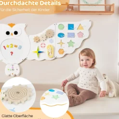 11 in 1 Busy Board Baby Eulen Aktivitätswand mit Panels Montessori Holzspielzeug Lernspielzeug