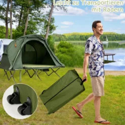 4 in 1 Campingzelt Set für 2 Personen mit Abdeckung und Matratze 194 x 146 x 160 cm Grün
