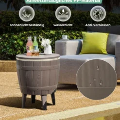 3 in 1 Cool Bar Beistelltisch mit anhebbarer Tischplatte 38L Outdoor Bier- und Weinkühler Braun