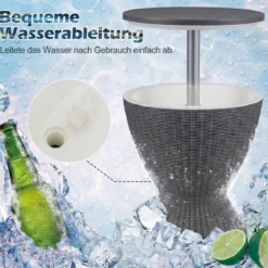 3 in 1 Cool Bar 30L Outdoor Bier- & Weinkühler in Rattanoptik Höhenverstellbarer Beistelltisch Grau