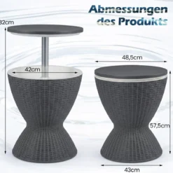 3 in 1 Cool Bar 30L Outdoor Bier- & Weinkühler in Rattanoptik Höhenverstellbarer Beistelltisch Grau
