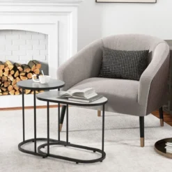 2 in 1 DesignNesting Couchtisch-Set aus 2 mit Imitation Marmor Tischplatte & stabilem Metallrahmen kleiner Couchtisch