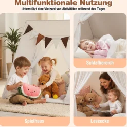 Indoor Kinder Spielzelt mit Waschbarer Gepolsterter Matte & Bunte Fahnen Schlafzelt
