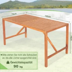 Indoor & Outdoor Esstisch aus Akazienholz für 4-6 Personen rechteckiger Gartentisch 140x75x75cm