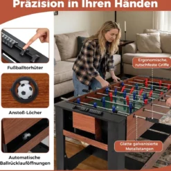 2 in 1 Drehbarer Spieltisch Kicker & Billard Kombitisch mit Beinen Queues Dreieck Bürste Kreide Braun 138 x 61 x 84 cm