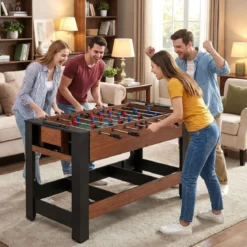 2 in 1 Drehbarer Spieltisch Kicker & Billard Kombitisch mit Beinen Queues Dreieck Bürste Kreide Braun 138 x 61 x 84 cm