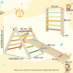 3 in 1 dreieckiges Kletterspielzeug faltbares & höhenverstellbares Dreiecksset für Kleinkinder Bunt