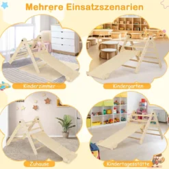 3 in 1 dreieckiges Kletterspielzeug faltbares & höhenverstellbares Dreiecksset für Kleinkinder Natur