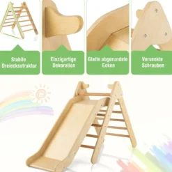 2-in-1-Dreiecks-Kletterset Dreiecke Kletterleiter aus Holz Natur