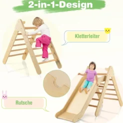 2-in-1-Dreiecks-Kletterset Dreiecke Kletterleiter aus Holz Natur