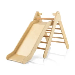 2-in-1-Dreiecks-Kletterset Dreiecke Kletterleiter aus Holz Natur