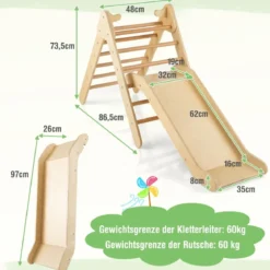 2-in-1-Dreiecks-Kletterset Dreiecke Kletterleiter aus Holz Natur
