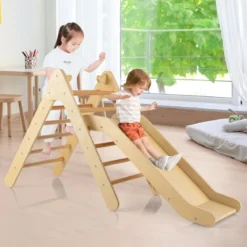 2-in-1-Dreiecks-Kletterset Dreiecke Kletterleiter aus Holz Natur