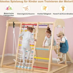 8-in-1 Dschungel-Gymnastikset hölzerne Montessori-Kletterspielzeuge mit Kletterstangen Mehrfarbig/Natur