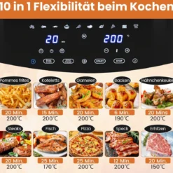 10 in 1 Dual Zone Air Fryer 85 L Heißluftfritteuse mit Sichtfenster & Touchscreen Spülmaschinenfest