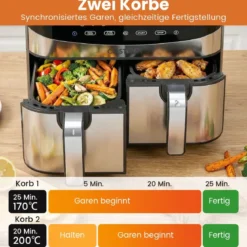 10 in 1 Dual Zone Air Fryer 85 L Heißluftfritteuse mit Sichtfenster & Touchscreen Spülmaschinenfest