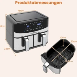 10 in 1 Dual Zone Air Fryer 85 L Heißluftfritteuse mit Sichtfenster & Touchscreen Spülmaschinenfest