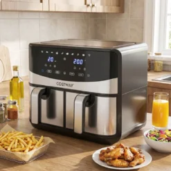 10 in 1 Dual Zone Air Fryer 85 L Heißluftfritteuse mit Sichtfenster & Touchscreen Spülmaschinenfest