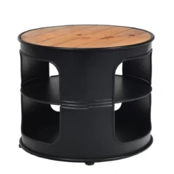 Industrie Couchtisch aus Holz & Metall mit 2 Regalebenen bis 50 kg Belastbar Schwarz